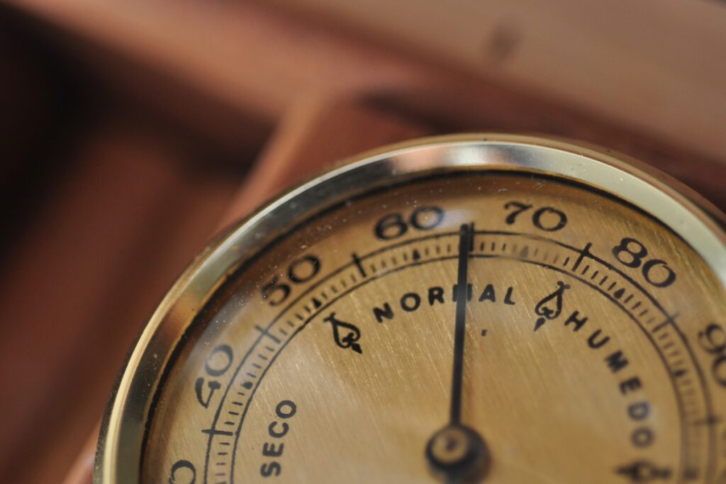 Close up of an analog thermometer.