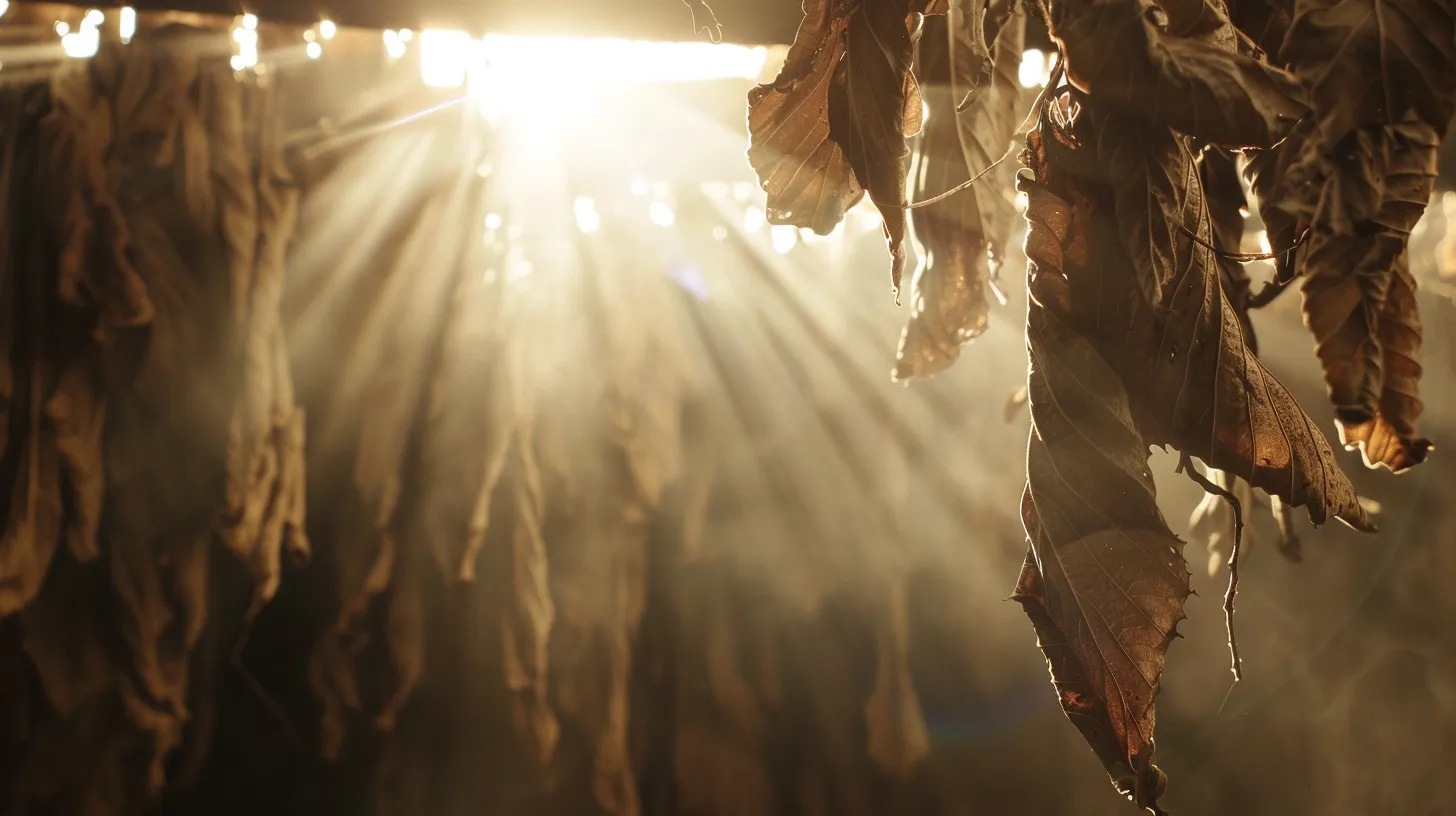 tobacco leaves hanging and drying out